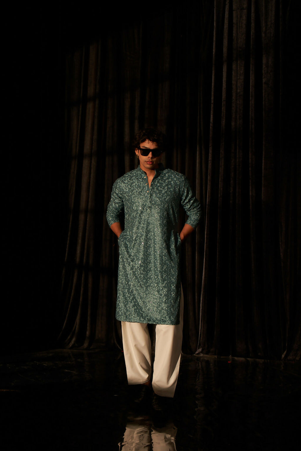 Cyan Blue Viscose Chikankari Embroidery Work Men's Kurta Set - Mahotsav | Grocsy
