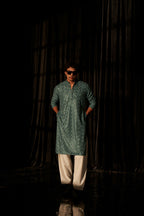 Cyan Blue Viscose Chikankari Embroidery Work Men's Kurta Set - Mahotsav | Grocsy