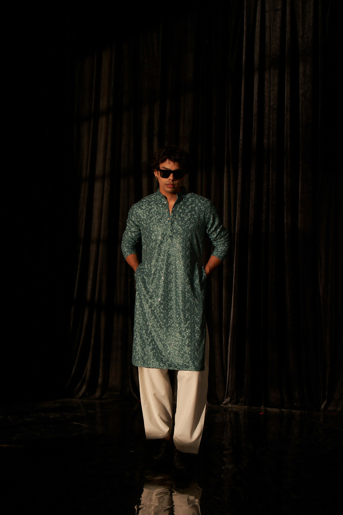 Cyan Blue Viscose Chikankari Embroidery Work Men's Kurta Set - Mahotsav | Grocsy
