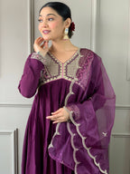 Partywear Designer Viscose Wine Stitched Suit With Dupatta - Tanisha | Grocsy