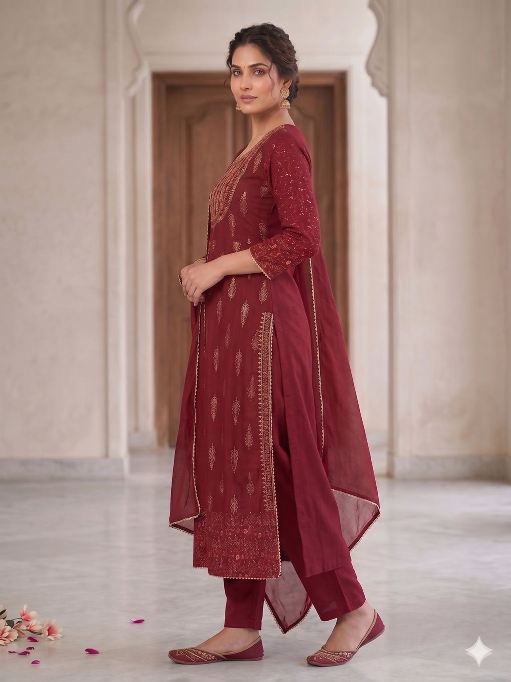 Teeya Creation Women's Maroon Fully Stitched Anarkali Kurta With Pant And Dupatta Set | Grocsy