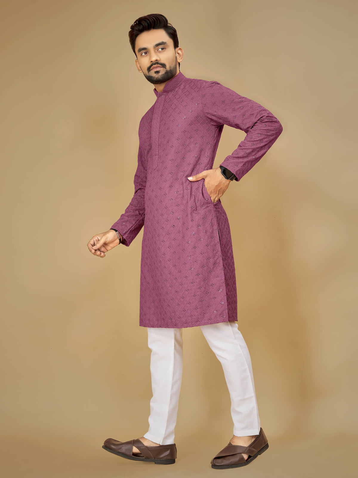 Anaita Purple Embroidered Rayon Straight Kurta | Grocsy
