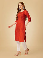 Jyoti Fashion Women's Rust Cotton Blend Embroidered Kurta Pant Set | Grocsy