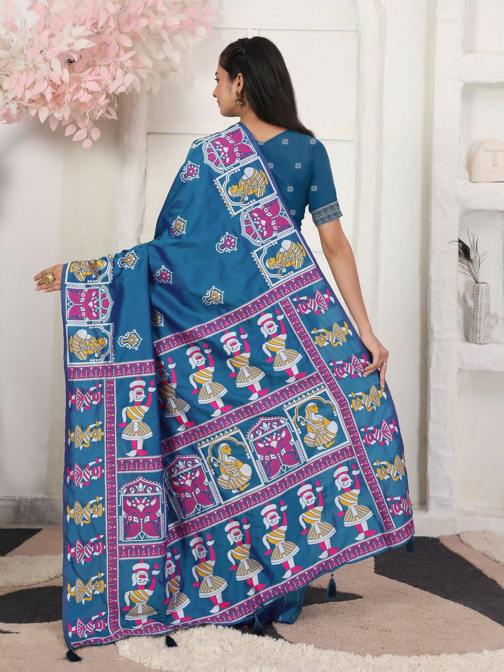 Shree Shyam Fashion Silk Blend Teal Blue Saree | Grocsy