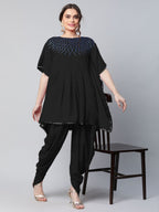 Ahalyaa Women Black Crepe Glitter Printed Kurta with Dhoti Pants | Grocsy