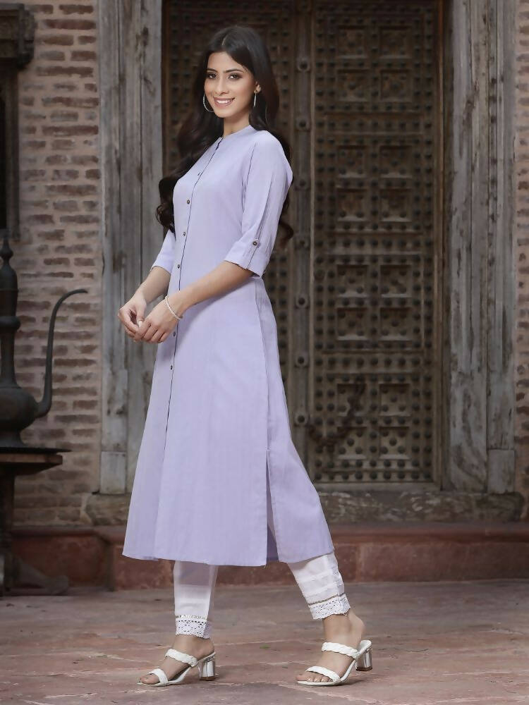 Juniper Women`s Lilac Cotton Flex Solid A-Line Kurta | Grocsy
