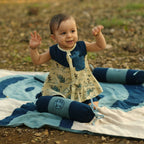 Mhyssa Blue And Beige A line Sleeveless Printed Dress And Skirt With Lining Set | Grocsy