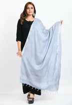 Mominos Fashion Moeza Women's Linen Cotton Silver Border Grey Dupatta | Grocsy