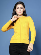Women Winter Mustard Cotton Cardigan - Wool Trees | Grocsy