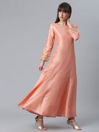 Ahalyaa Poly Silk Peach Kurta With Dupatta Set | Grocsy