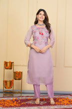 Wine Premium Organza Embroidered Stitched Suit With Dupatta - Tanisha | Grocsy