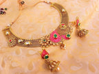 Multicolor Antique Pink And Green Necklace Set | Grocsy