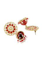 NVR Women Gold-Polished Red Dome Shaped Meenkari Jhumkas Earrings | Grocsy