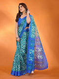 PR Fashion Blue Kota Doria Printed Saree | Grocsy