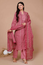 Miravan Women's Pink Straight Floral Printed Kurta & Palazzo With Dupatta Set | Grocsy