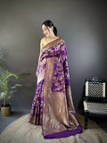 Joban Fashion Purple Floral & Ethnic Motifs Design Soft Silk Meenakari Banarasi Saree | Grocsy