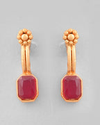 VOJ Gold-Polished Traditional Maroon Stone Studded Necklace And Earrings Set | Grocsy