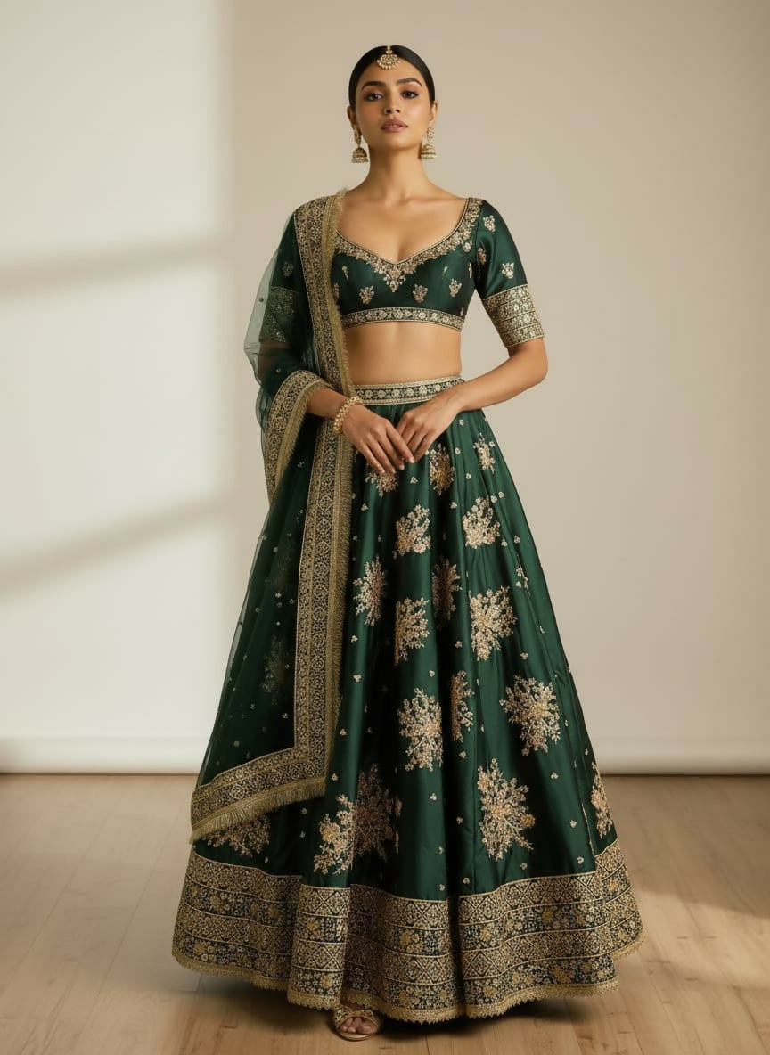 Lehenga Mart Designer Indian Wedding Lehenga Choli-Green | Grocsy