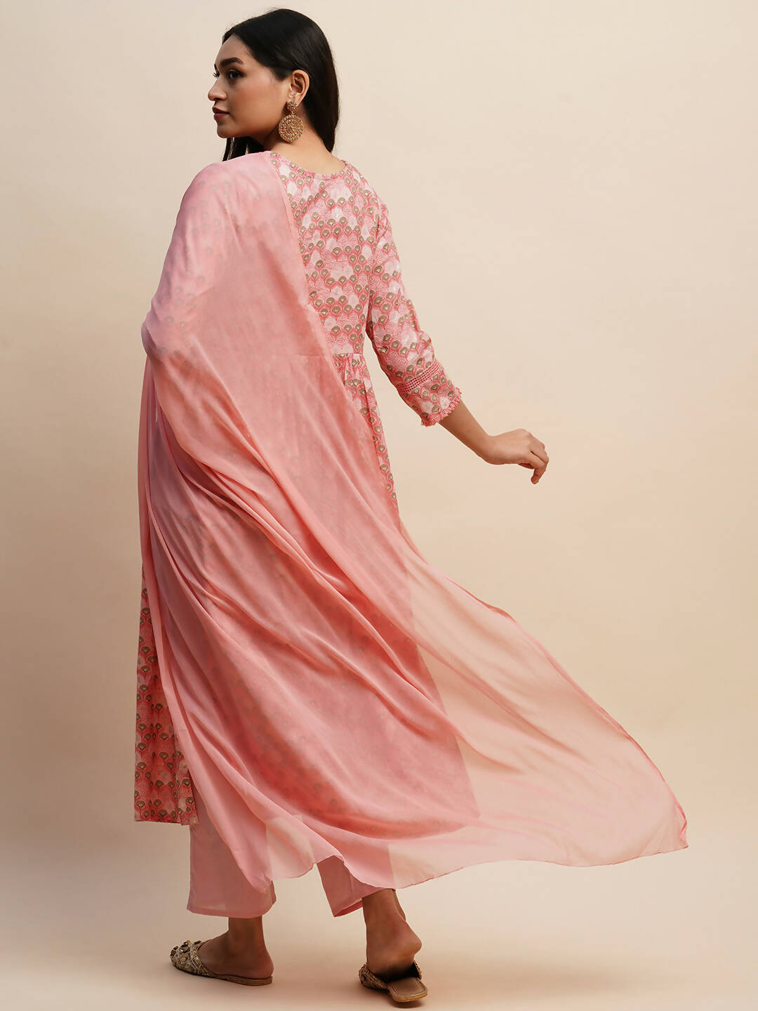 Pink Pure Cotton Floral Printed Naira Cut Kurta And Bottom With Dupatta - Akashara | Grocsy