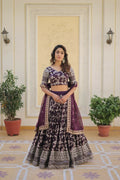 Vastranavya Designer Dyeable Pure Viscose Jacquard Fabric Lehenga Choli & Dupatta Set - Wine | Grocsy