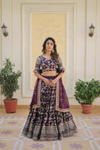 Vastranavya Designer Dyeable Pure Viscose Jacquard Fabric Lehenga Choli & Dupatta Set - Wine | Grocsy