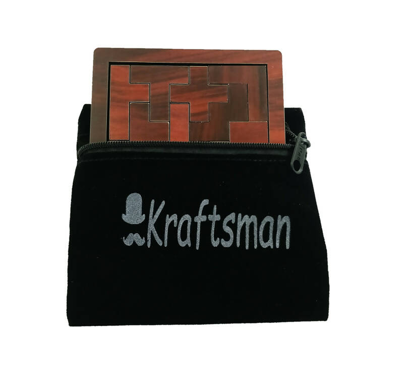Kraftsman Portable Wooden Tetris Puzzle | 13 Pieces Puzzle Board for Kids and Adults | Travel Pouch Included | Grocsy