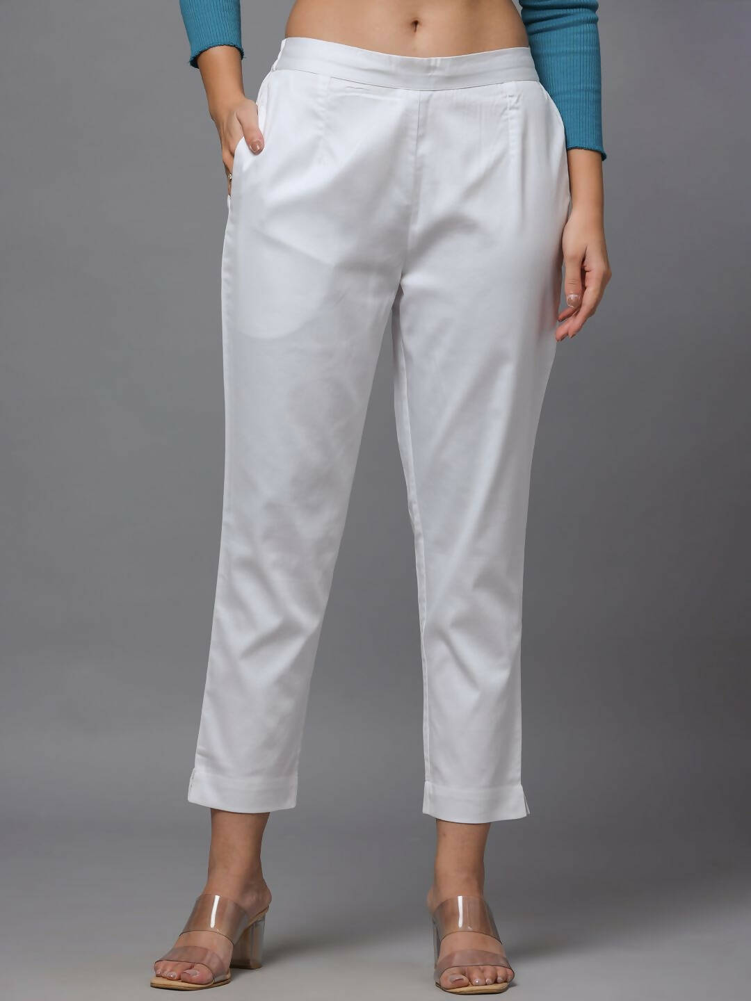 Juniper Women's White Solid Straight Slim Pant | Grocsy