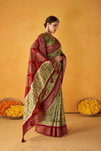 Joban Fashion Kashmiri Silk Zari Border Green Work Saree | Grocsy