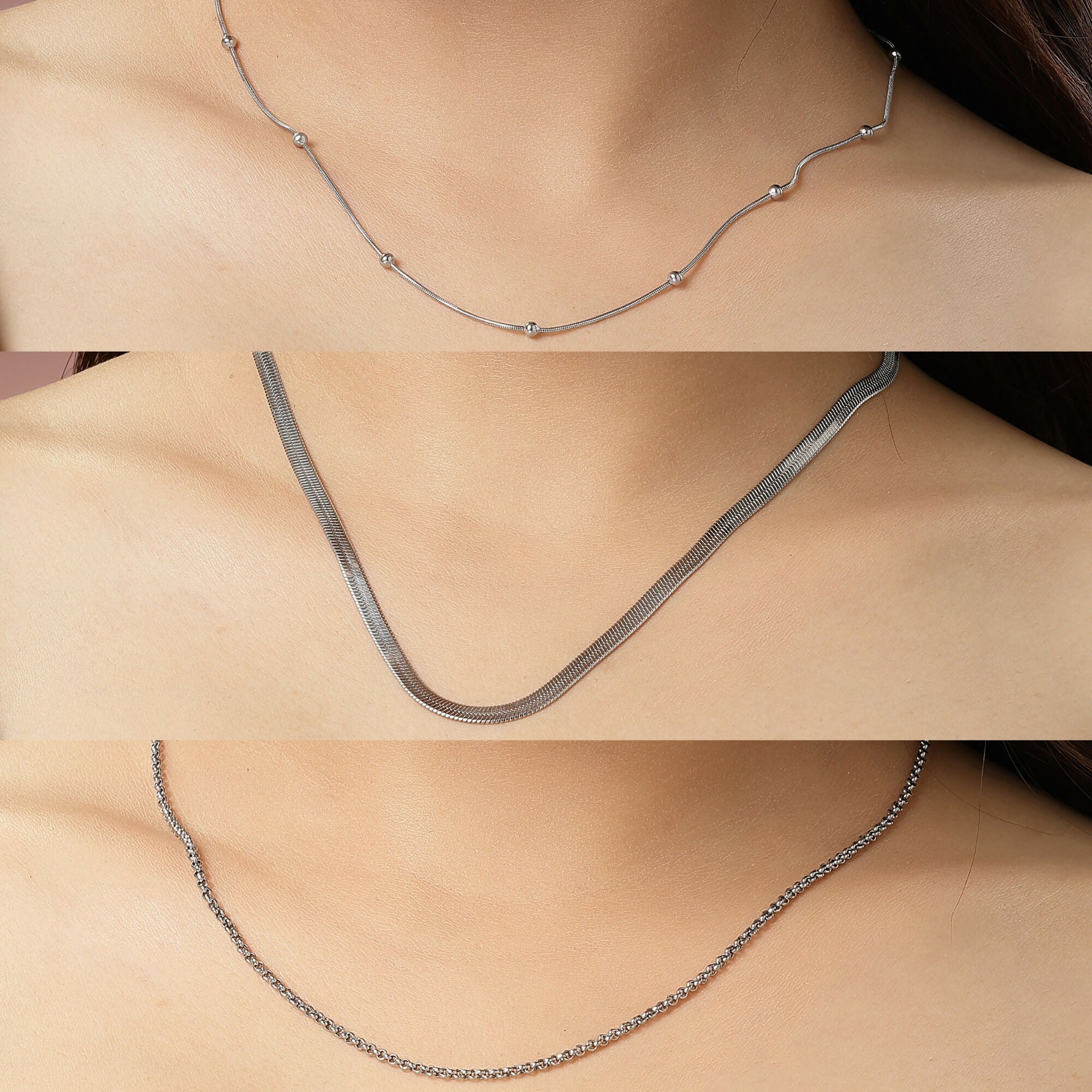 NVR Women's Set of 3 Silver-Toned German Silver Oxidised Chain | Grocsy