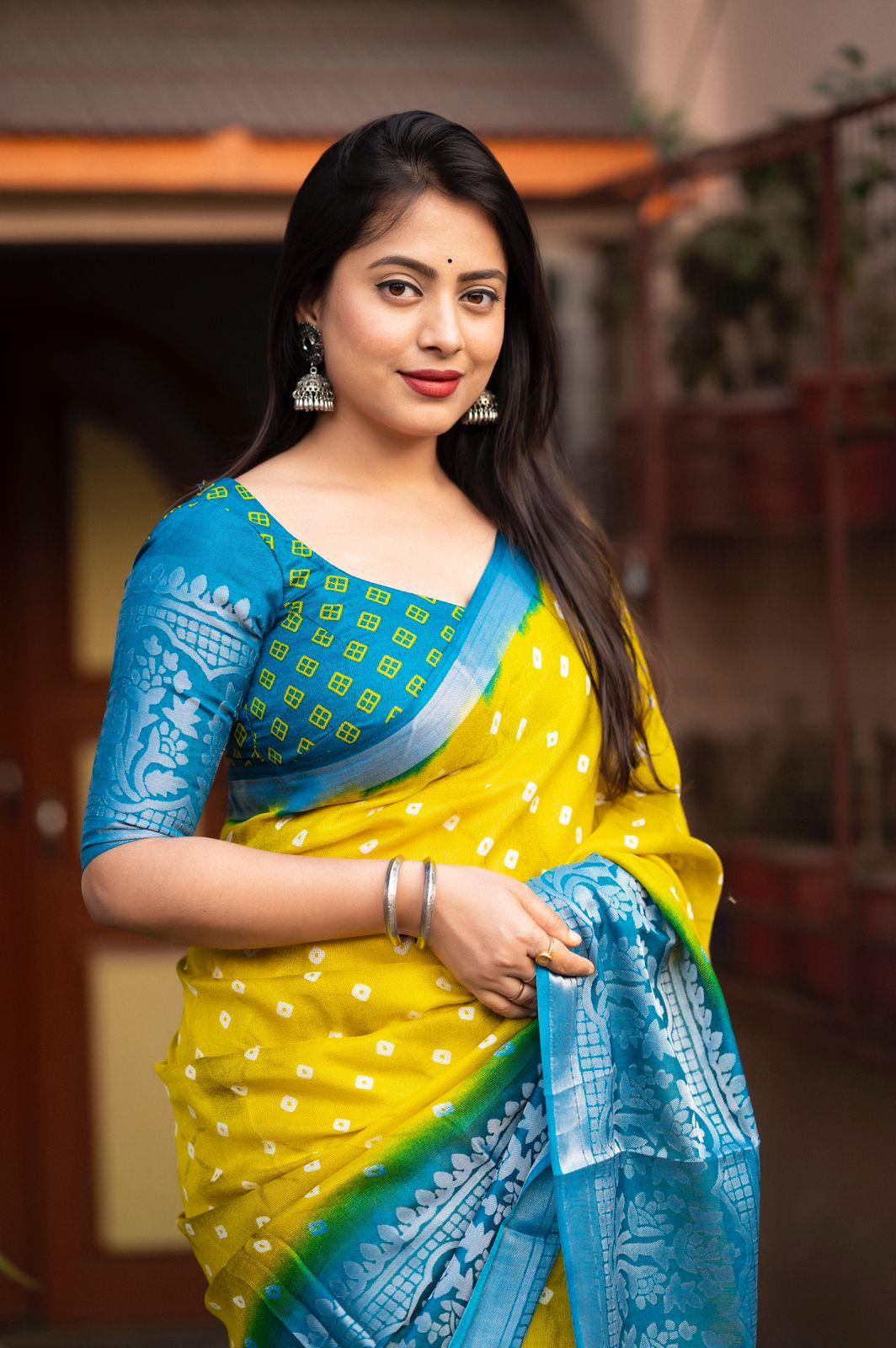 Lemon Jute Silk Printed Saree with Unstitched Blouse - Hiral Fashion | Grocsy