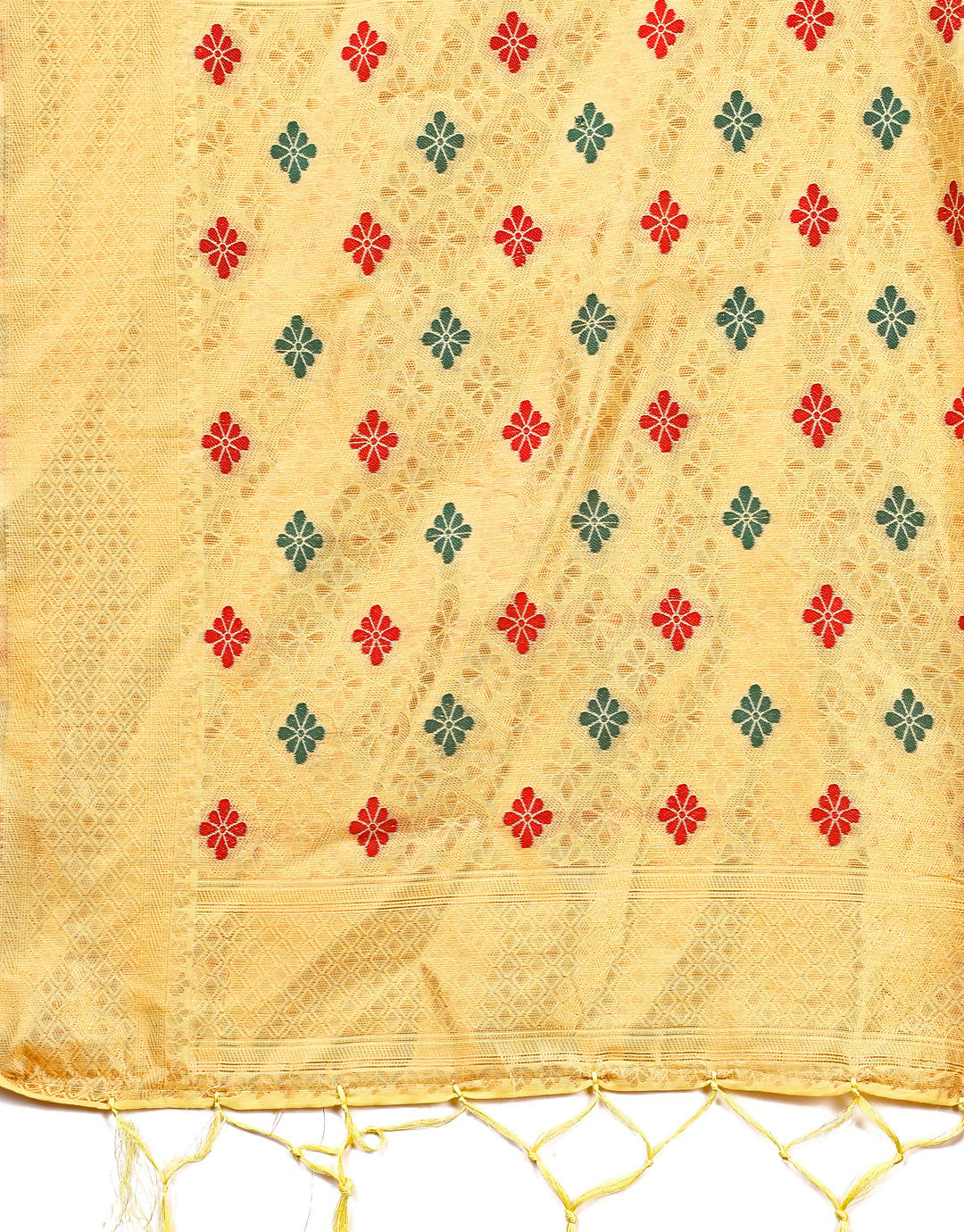 Shree Shyam Fashion Neerja Yellow Linen Cotton Saree | Grocsy