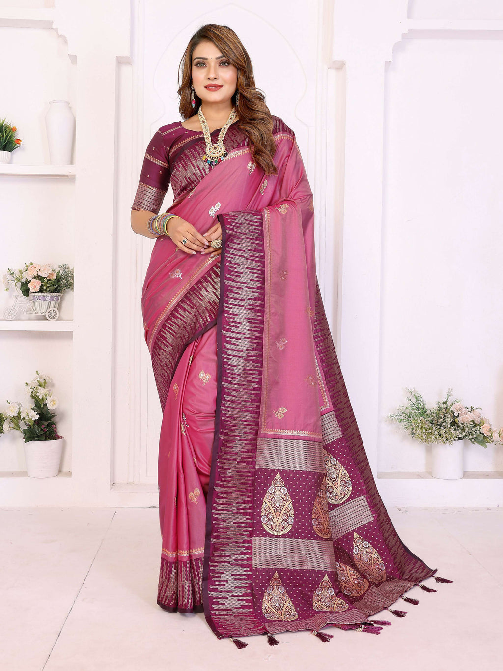 Aastha Fashion Magenta South Soft Silk Zari Weaving Saree | Grocsy