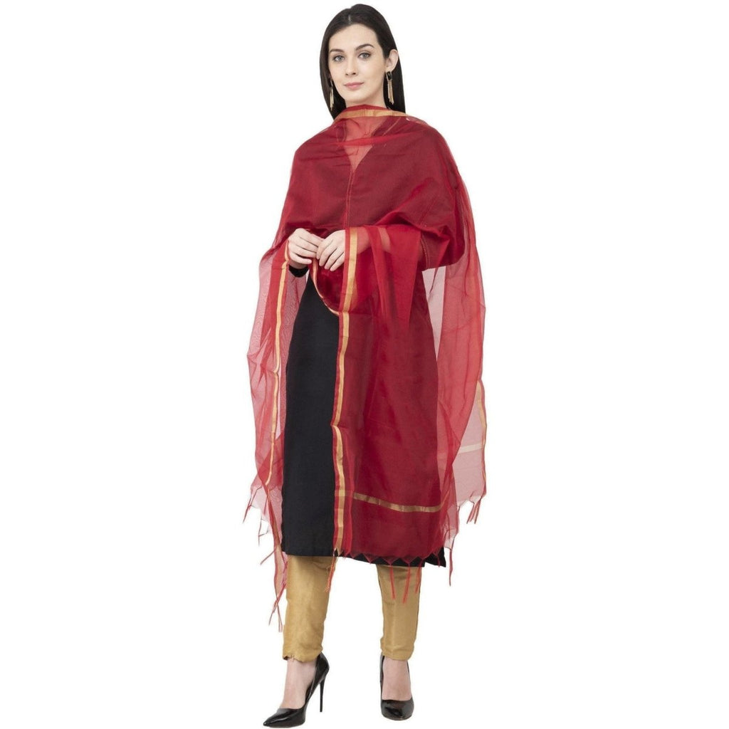 A R Silk Chanderi Piping Regular Dupatta Mehroon Color Dupatta or Chunni | Grocsy