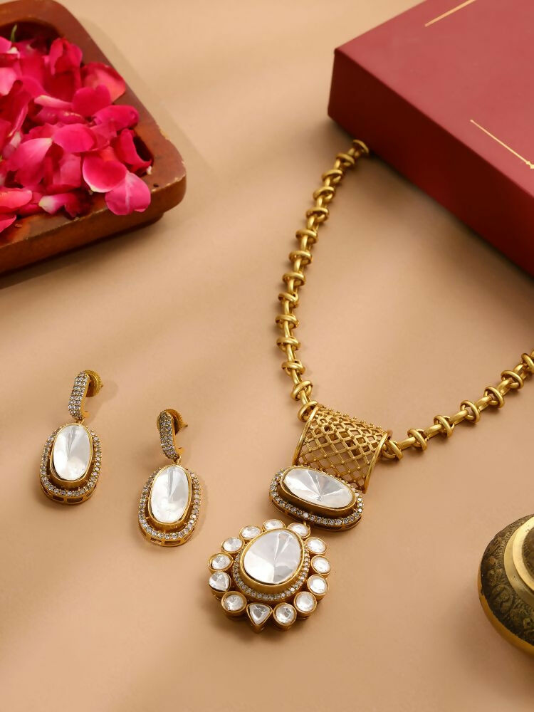 Kundan Antique Finish Earrings and Necklace set - Ruby Raang | Grocsy