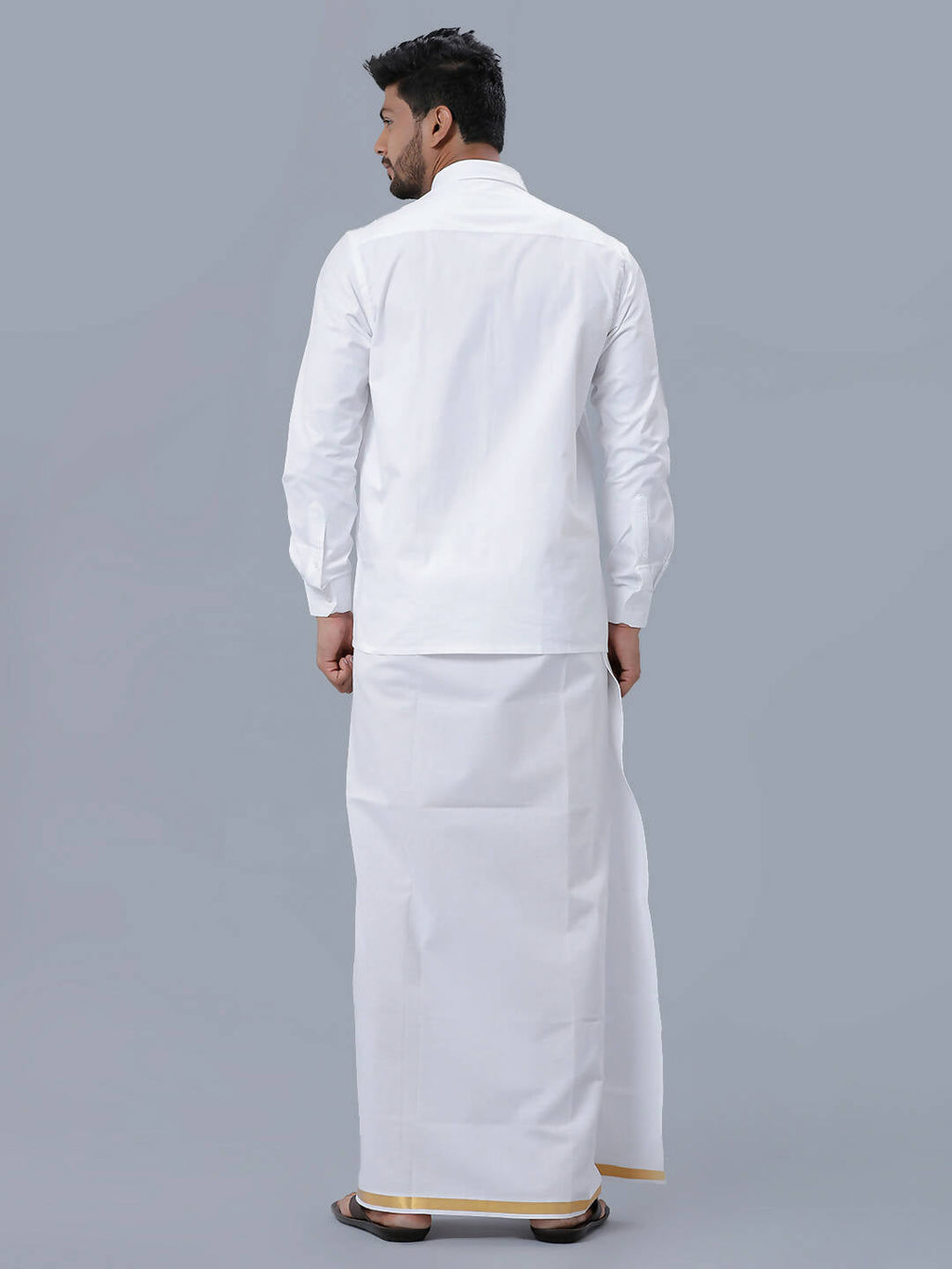 Ramraj Cotton Mens Pure Cotton 3/4 Inch Gold Jari Dhoti - White | Grocsy