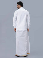Ramraj Cotton Mens Pure Cotton 3/4 Inch Gold Jari Dhoti - White | Grocsy