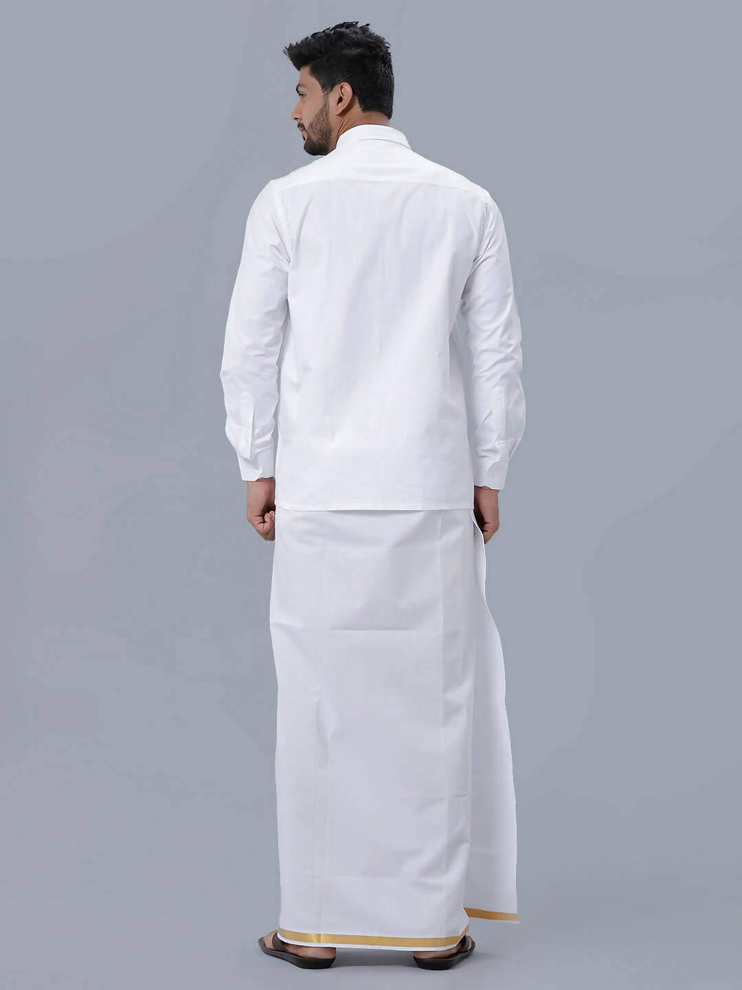 Ramraj Cotton Mens Pure Cotton 3/4 Inch Gold Jari Dhoti - White | Grocsy