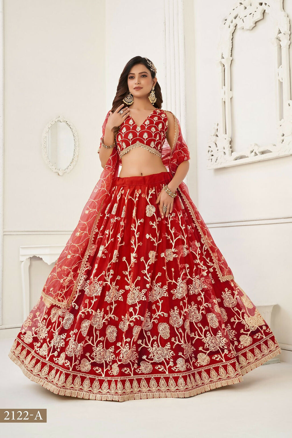 Eilara Women'S Red Butterfly Net With Sequins And Embroidery Work Lehenga Choli For Wedding | Grocsy