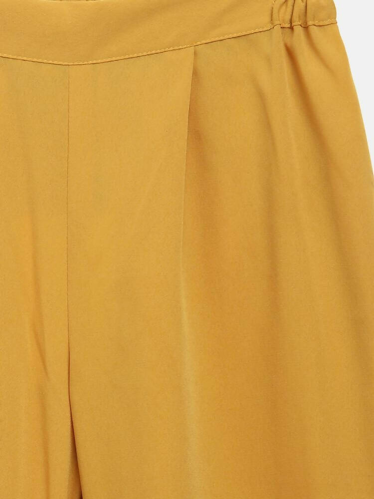 Ahalyaa Mustard Georgette Flared Kids Kurta Palazzo Set For Girls | Grocsy