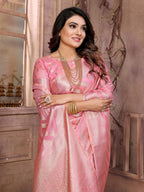 Aastha Fashion Pink Soft Organza Silk Weaving Saree | Grocsy