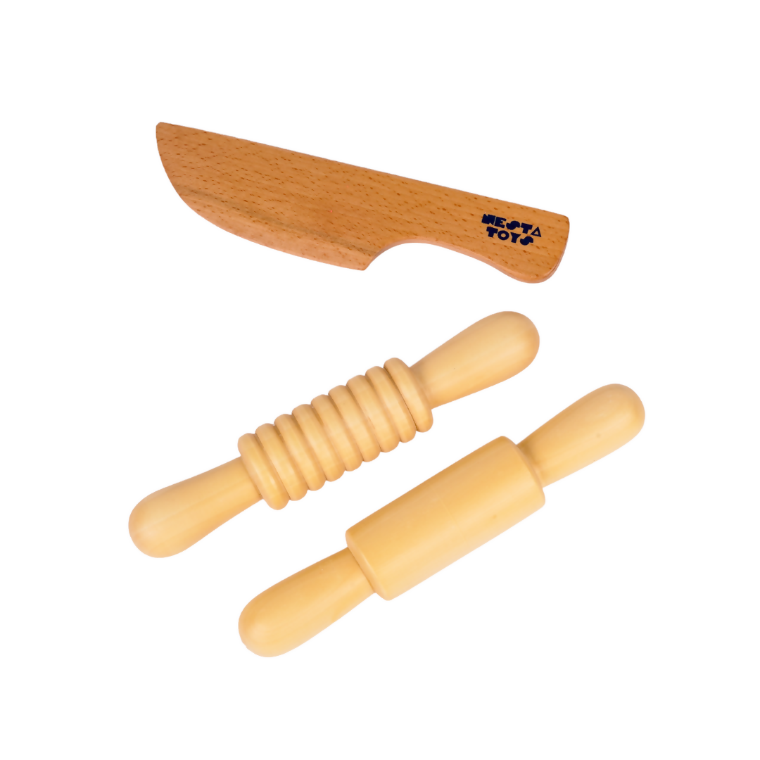 Nesta Toys Play Dough Tools, Wooden Tools for Clay, Montessori Toys (18 Months +) | Grocsy