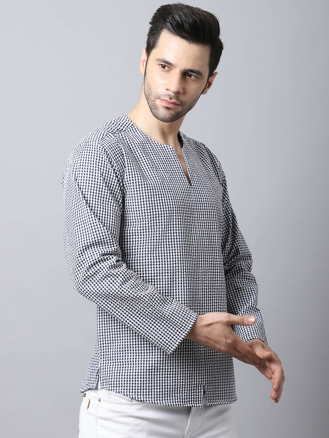 Even Apparels Multi Pure Cotton Round Neck Slit Men's Kurta | Grocsy