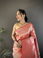 Joban Fashion Onion Pink Flower Jall Pattern Soft Silk Banarasi Saree | Grocsy