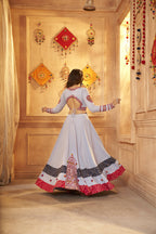 Sky Viscose Rayon Thread Embroidered Work And Print With Mirror All Over Navratri Lehenga Choli - Raas | Grocsy