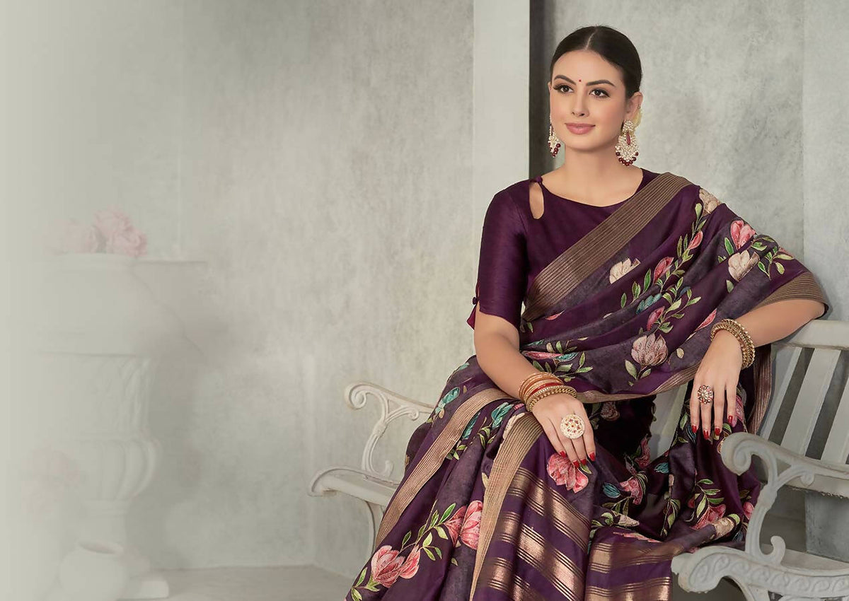 Purple Rangkat Tussar Silk Woven Design Saree with Unstitched Blouse - Mohmanthan Eshani | Grocsy
