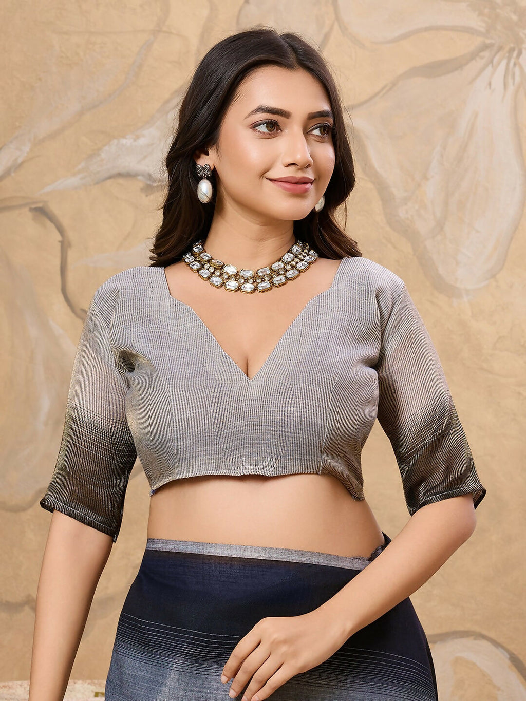 Shree Shyam Fashion Denim Grey Linen Saree | Grocsy