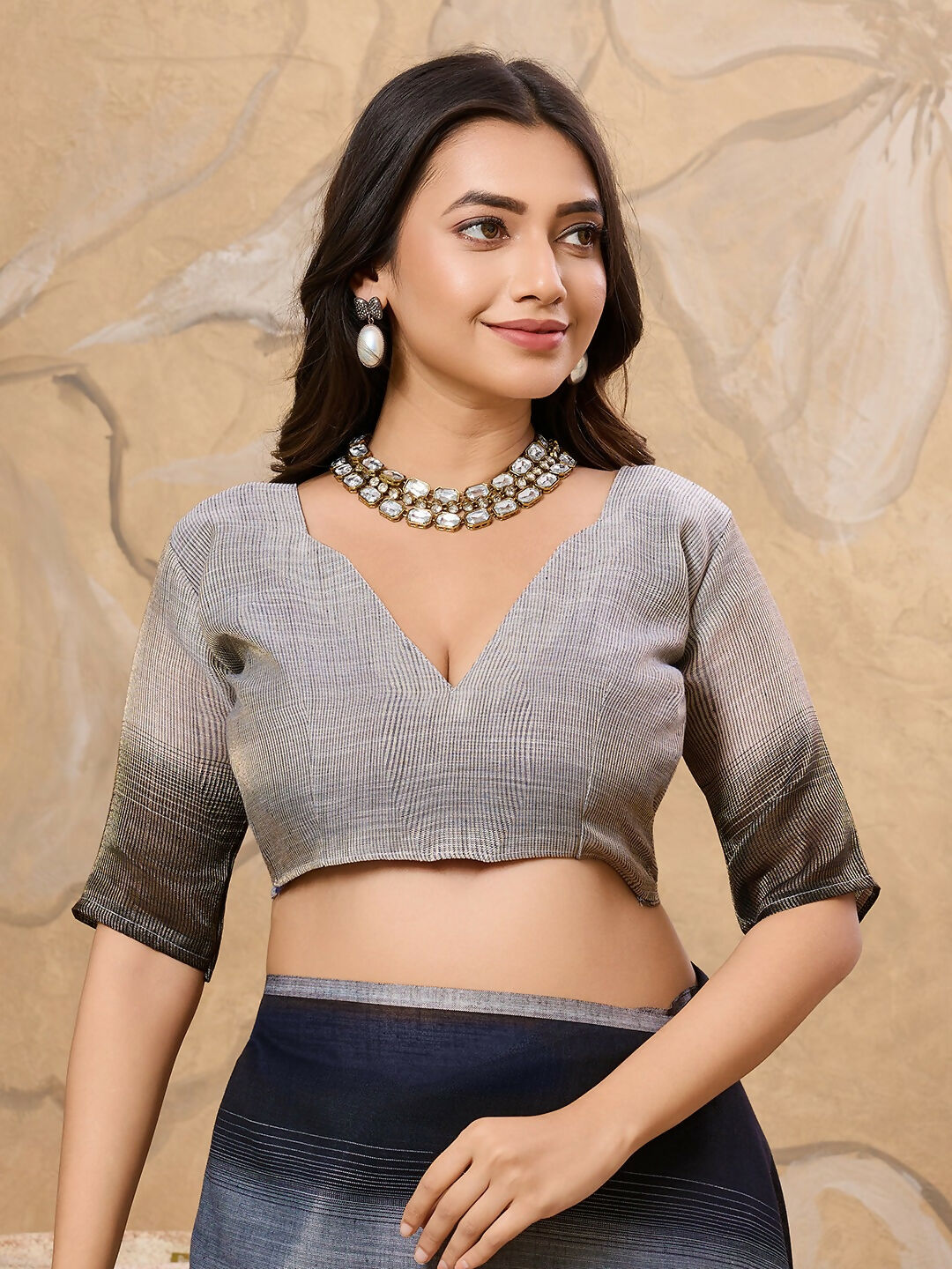 Shree Shyam Fashion Denim Grey Linen Saree | Grocsy