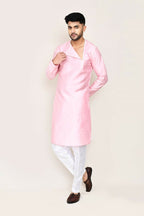 Joban Fashion Pink Colored Art Silk Fabric Kurta With Straight Fit Pant | Grocsy