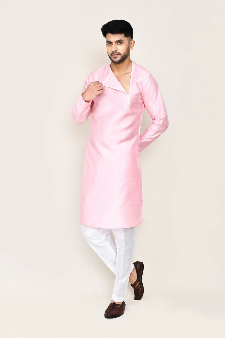 Joban Fashion Pink Colored Art Silk Fabric Kurta With Straight Fit Pant | Grocsy