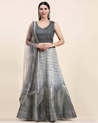Grey Organza Mirror With Coding Work Lehenga Choli with Dupatta - Tanya | Grocsy